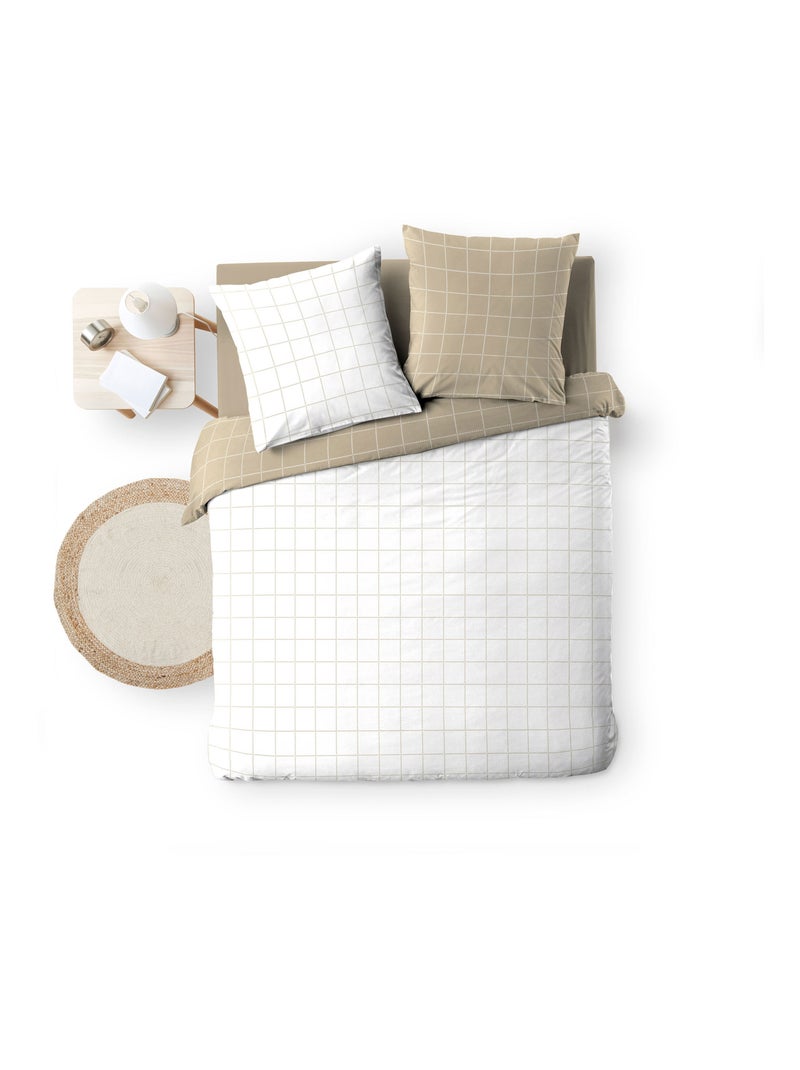 Juego de cama reversible de algodón con diseño de cuadros Beige gris - Kiabi