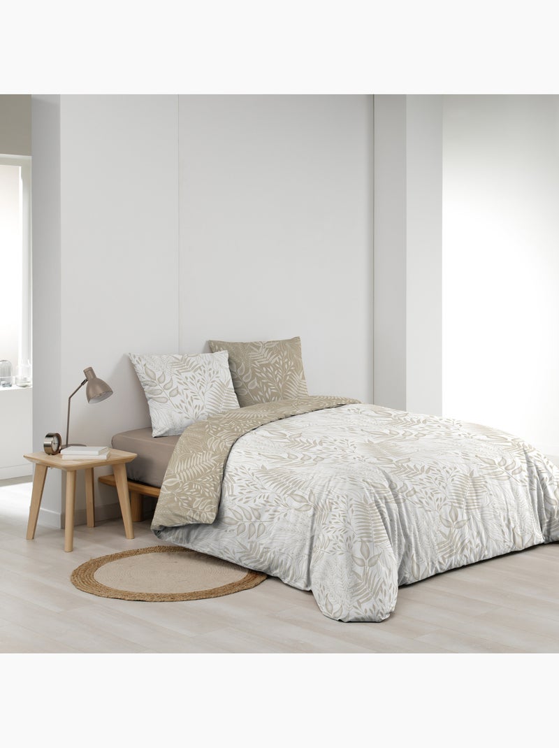 Juego de cama reversible de algodón con diseño de hojas Beige gris - Kiabi