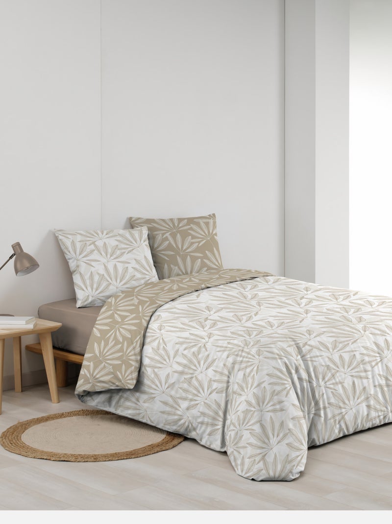 Juego de cama reversible de algodón con diseño de hojas naturales Beige gris - Kiabi