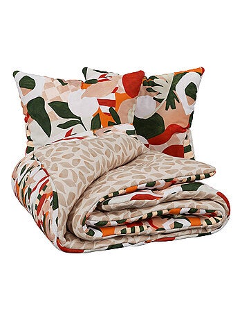 Juego de cama reversible de algodón con estampado vegetal