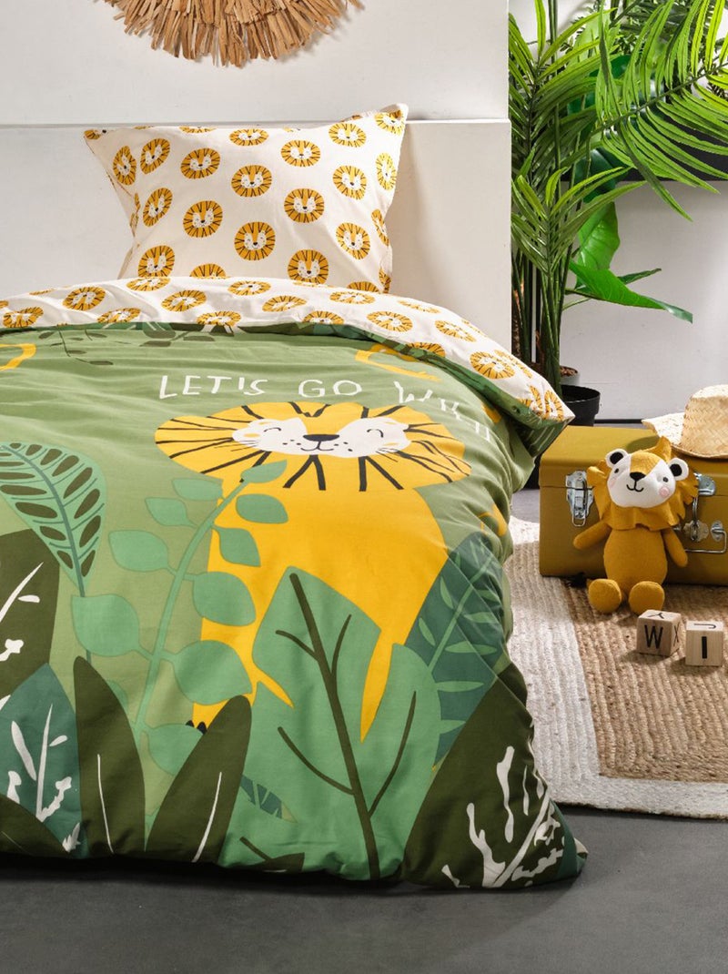 Juego de cama reversible estampado de león - Individual Verde - Kiabi