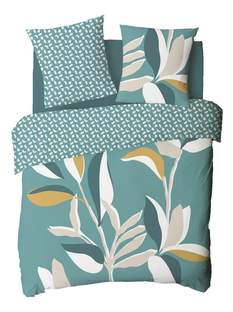 Juego de cama reversible ODALIE 100% algodón 240x260 tropical hojas Future Home Verde - Kiabi