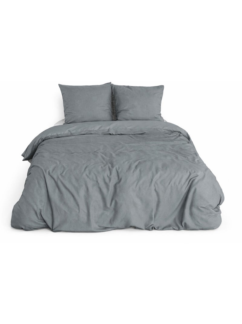 Juego de cama Sensación Franela - Suavidad y calor absolutos Gris antracita - Kiabi