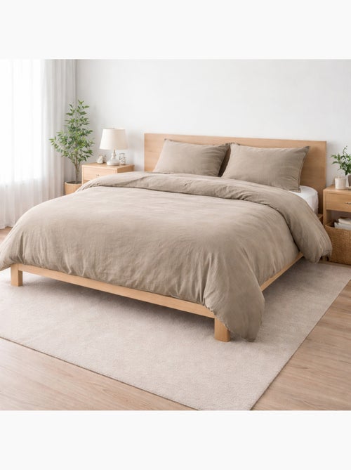 Juego de cama sienna + 2 fundas de almohada 63x63 cm – doble cara gasa de algodón y algodón 57 hilos - Kiabi Juego de cama sienna + 2 fundas de almohada 63x63 cm – doble cara gasa de algodón y algodón 57 hilos - Kiabi