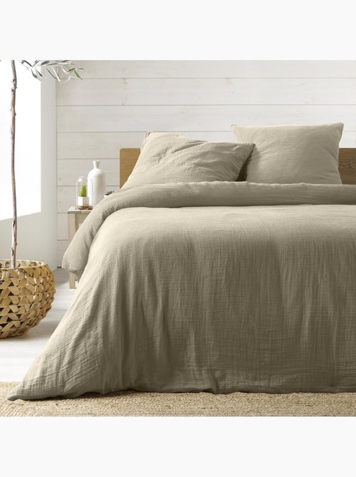 Juego de cama sienna + 2 fundas de almohada 63x63 cm – doble cara gasa de algodón y algodón 57 hilos - Kiabi Juego de cama sienna + 2 fundas de almohada 63x63 cm – doble cara gasa de algodón y algodón 57 hilos - Kiabi