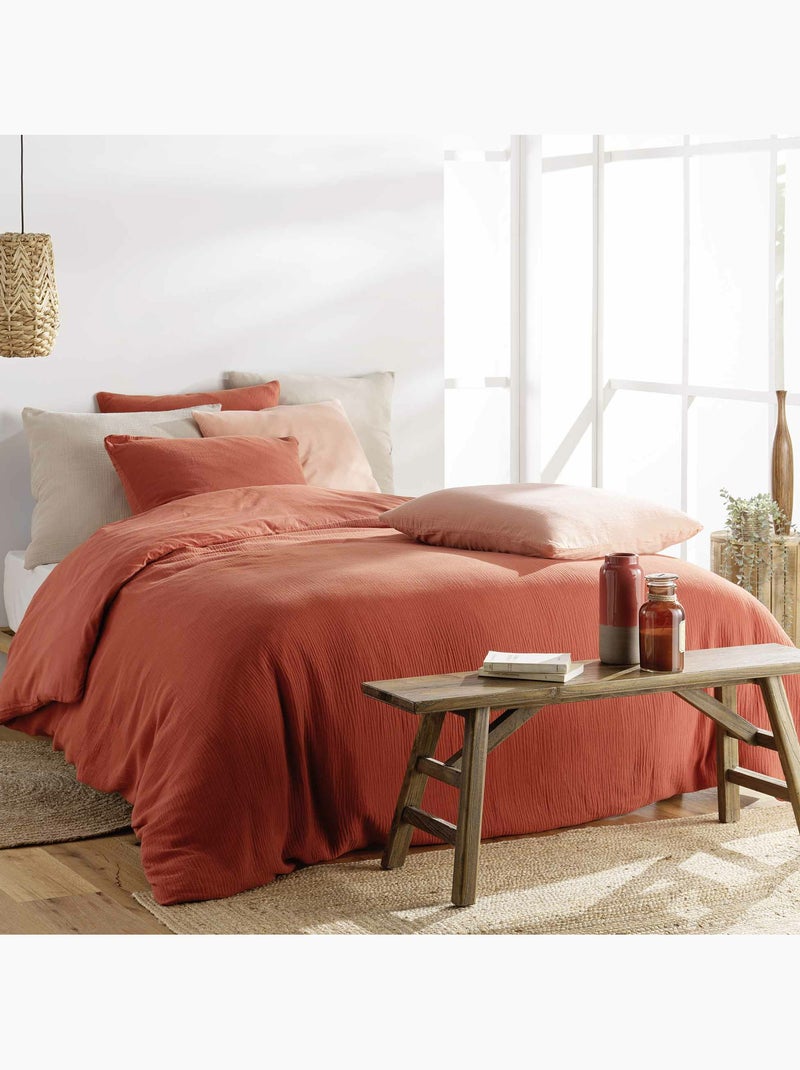 Juego de cama sienna + 2 fundas de almohada 63x63 cm – doble cara gasa de algodón y algodón 57 hilos Arena - Kiabi