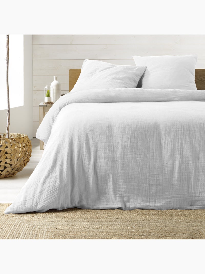 Juego de cama sienna + 2 fundas de almohada 63x63 cm – doble cara gasa de algodón y algodón 57 hilos Blanco - Kiabi