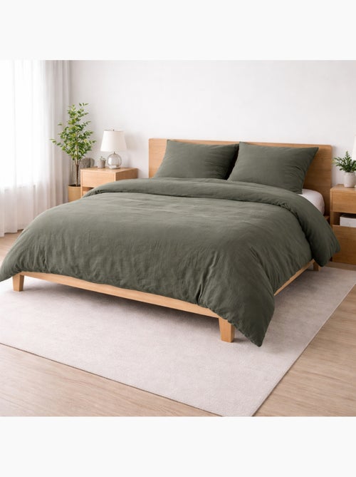 Juego de cama sienna + 2 fundas de almohada 63x63 cm – doble cara gasa de algodón y algodón 57 hilos - Kiabi Juego de cama sienna + 2 fundas de almohada 63x63 cm – doble cara gasa de algodón y algodón 57 hilos - Kiabi