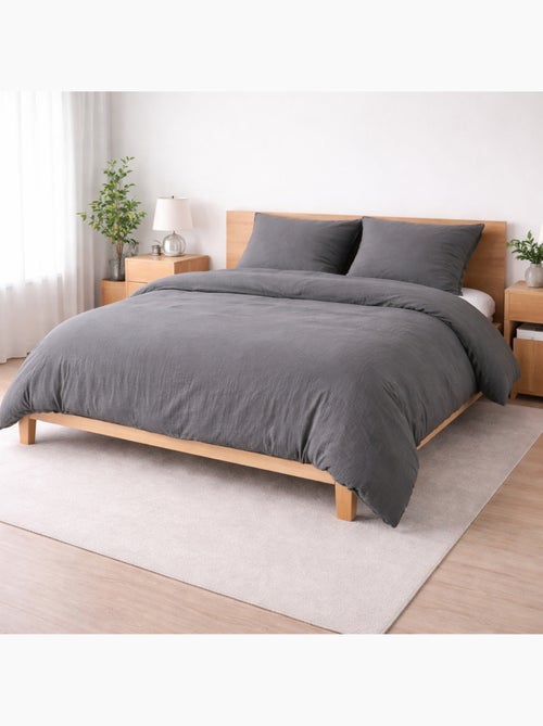 Juego de cama sienna + 2 fundas de almohada 63x63 cm – doble cara gasa de algodón y algodón 57 hilos - Kiabi Juego de cama sienna + 2 fundas de almohada 63x63 cm – doble cara gasa de algodón y algodón 57 hilos - Kiabi