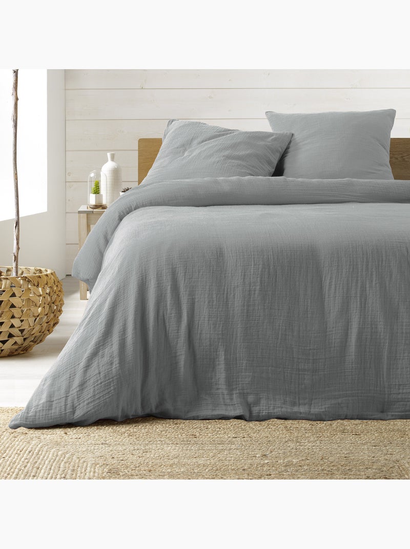 Juego de cama sienna + 2 fundas de almohada 63x63 cm – doble cara gasa de algodón y algodón 57 hilos Gris - Kiabi