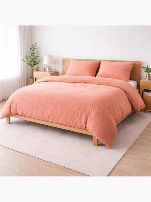 Juego de cama sienna + 2 fundas de almohada 63x63 cm – doble cara gasa de algodón y algodón 57 hilos - Kiabi Juego de cama sienna + 2 fundas de almohada 63x63 cm – doble cara gasa de algodón y algodón 57 hilos - Kiabi