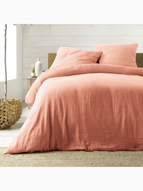 Juego de cama sienna + 2 fundas de almohada 63x63 cm – doble cara gasa de algodón y algodón 57 hilos - Kiabi Juego de cama sienna + 2 fundas de almohada 63x63 cm – doble cara gasa de algodón y algodón 57 hilos - Kiabi