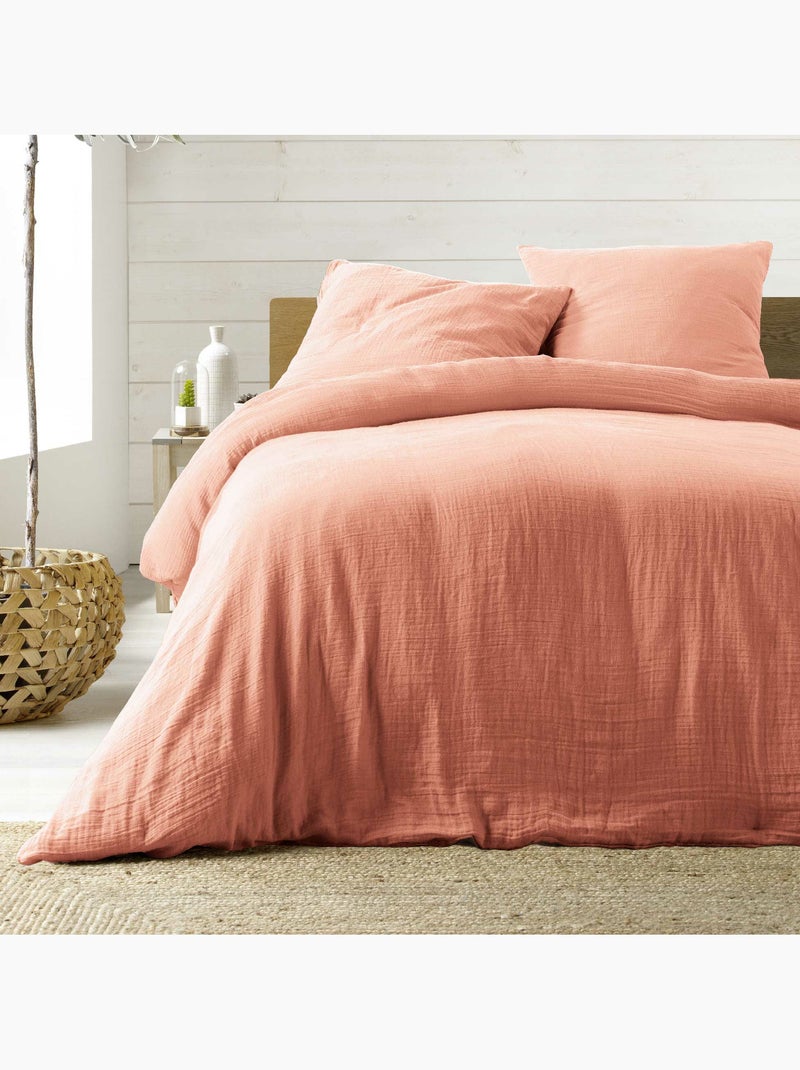 Juego de cama sienna + 2 fundas de almohada 63x63 cm – doble cara gasa de algodón y algodón 57 hilos Rosa - Kiabi