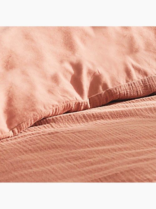 Juego de cama sienna + 2 fundas de almohada 63x63 cm – doble cara gasa de algodón y algodón 57 hilos - Kiabi Juego de cama sienna + 2 fundas de almohada 63x63 cm – doble cara gasa de algodón y algodón 57 hilos - Kiabi