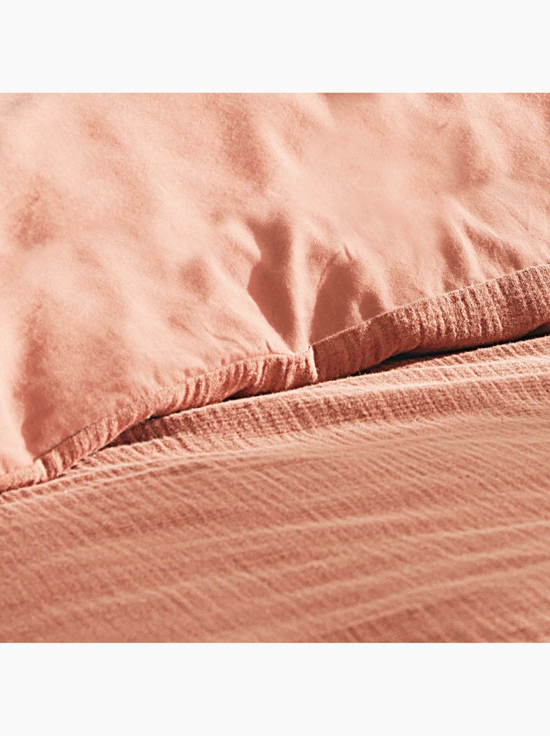 Juego de cama sienna + 2 fundas de almohada 63x63 cm – doble cara gasa de algodón y algodón 57 hilos Rosa - Kiabi
