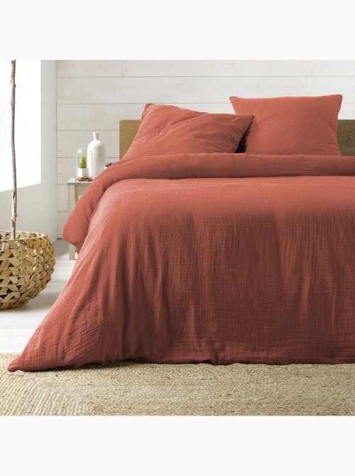 Juego de cama sienna + 2 fundas de almohada 63x63 cm – doble cara gasa de algodón y algodón 57 hilos - Kiabi