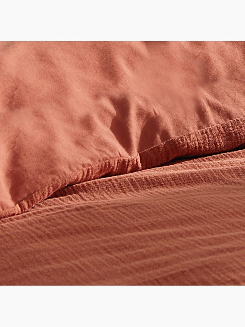 Juego de cama sienna + 2 fundas de almohada 63x63 cm – doble cara gasa de algodón y algodón 57 hilos Terracota - Kiabi