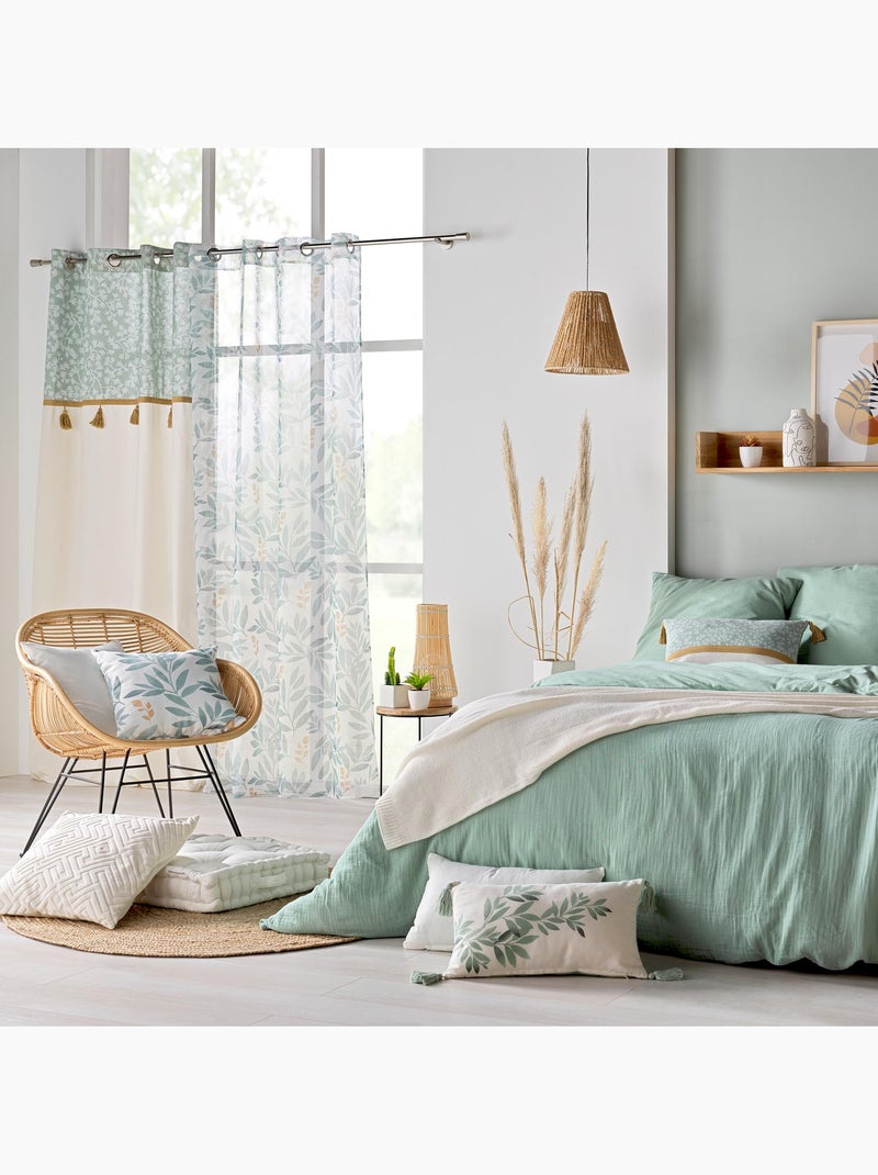 Juego de cama sienna + 2 fundas de almohada 63x63 cm – doble cara gasa de algodón y algodón 57 hilos Verde salvia - Kiabi