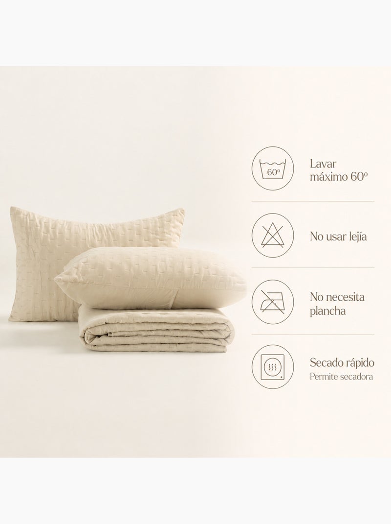 Juego de colcha lisa tejido acolchado, con funda de cojín. Beige - Kiabi