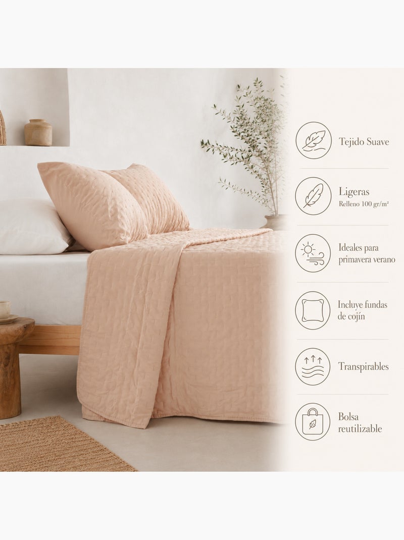Juego de colcha lisa tejido acolchado, con funda de cojín. Taupe - Kiabi