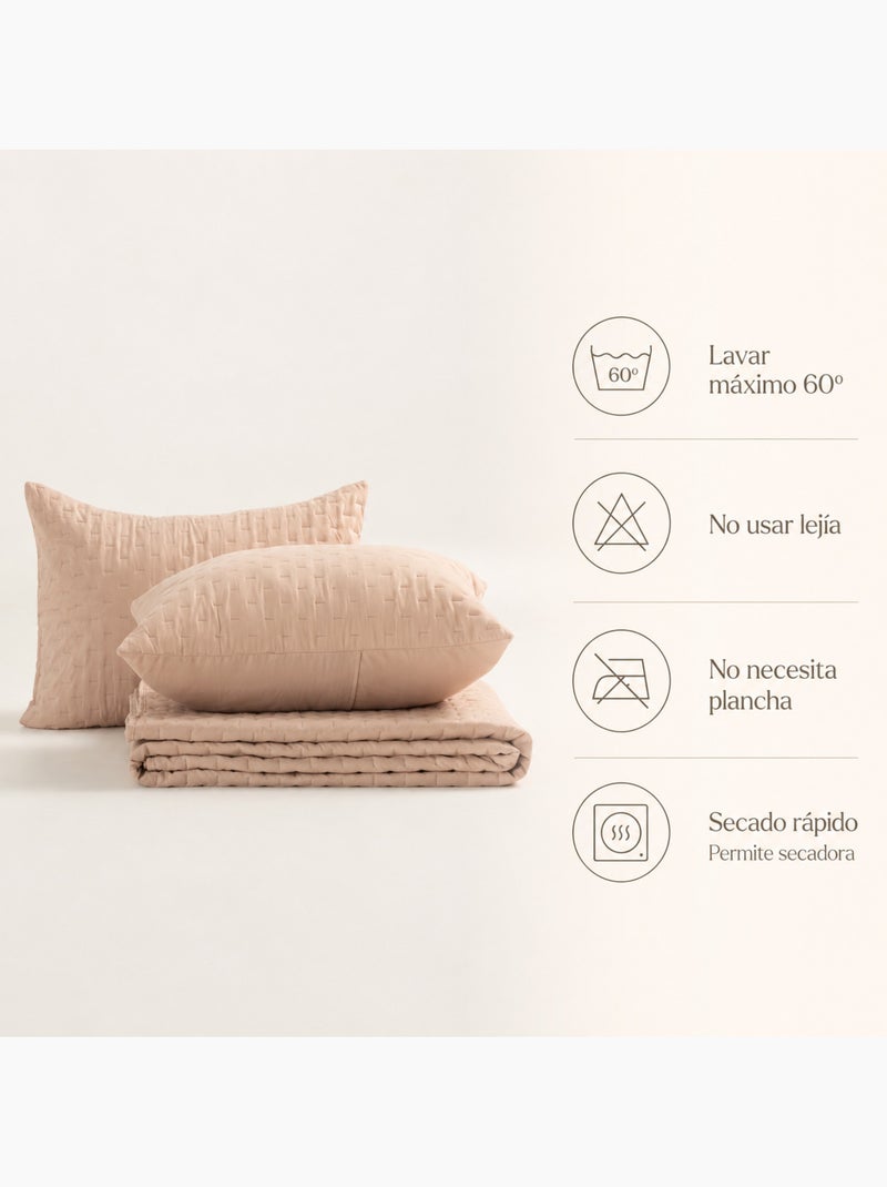 Juego de colcha lisa tejido acolchado, con funda de cojín. Taupe - Kiabi