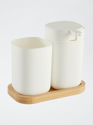 Juego de dispensador de jabón + vaso para cepillos de dientes