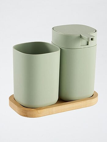 Juego de dispensador de jabón + vaso para cepillos de dientes