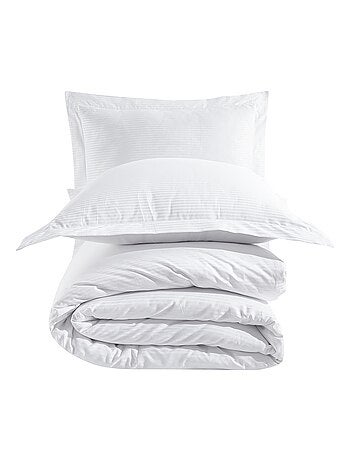 Juego de funda de edredón + 2 fundas de almohada 63x63cm de satén de algodón rayas blanco