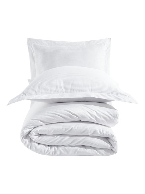 Juego de funda de edredón + 2 fundas de almohada 63x63cm de satén de algodón rayas blanco - Kiabi Juego de funda de edredón + 2 fundas de almohada 63x63cm de satén de algodón rayas blanco - Kiabi