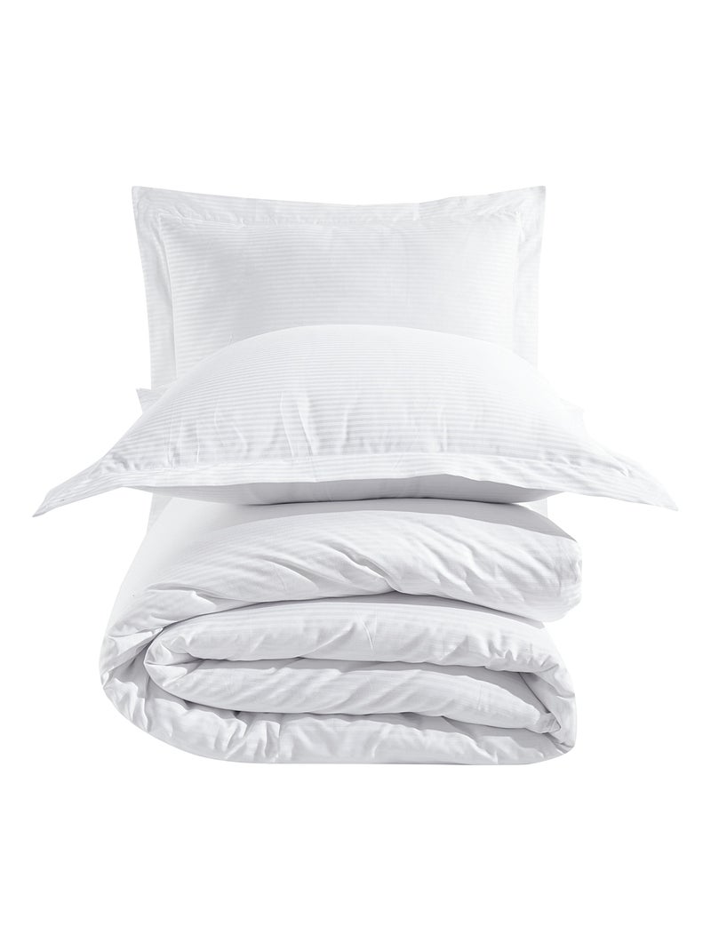 Juego de funda de edredón + 2 fundas de almohada 63x63cm de satén de algodón rayas blanco Blanco - Kiabi