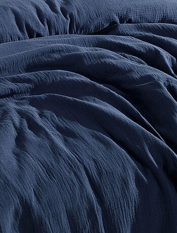Juego de funda de edredón + 2 fundas de almohada de gasa de algodón-Azul marino