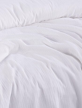 Juego de funda de edredón + 2 fundas de almohada de gasa de algodón-Blanco