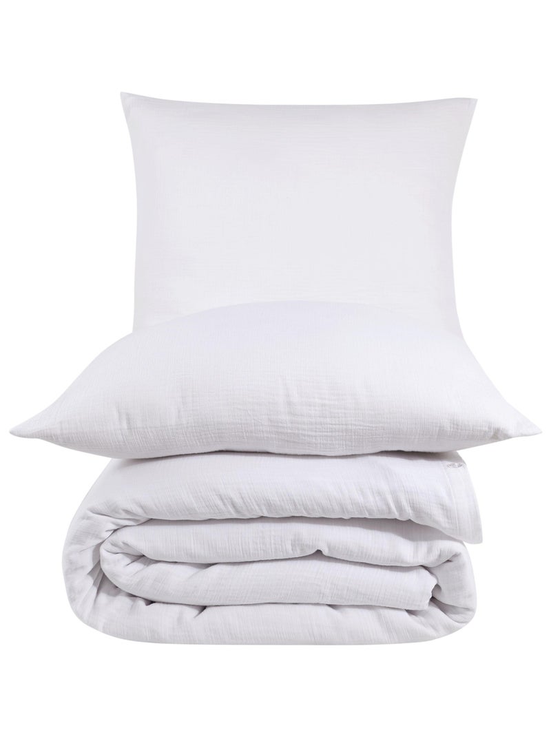 Juego de funda de edredón + 2 fundas de almohada de gasa de algodón-Blanco Blanco - Kiabi