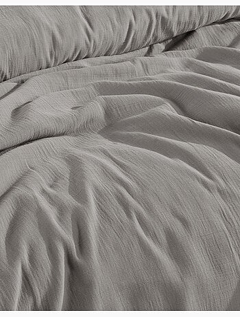 Juego de funda de edredón + 2 fundas de almohada de gasa de algodón-Gris