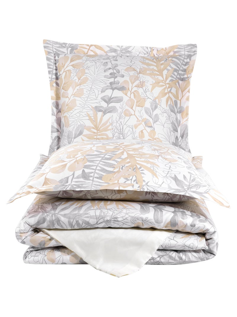 Juego de funda de edredón 240x220 cm+ 2 fundas de almohada 63x63cm de satén de algodón Beige - Kiabi