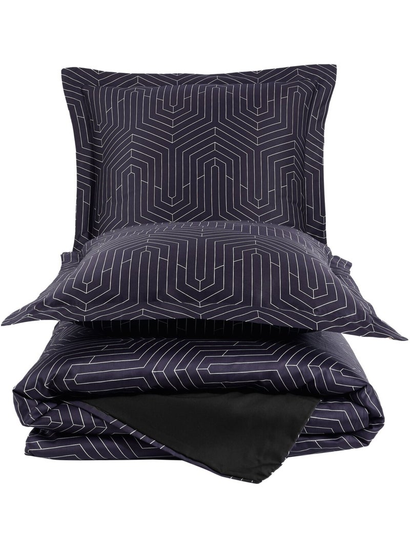 Juego de funda de edredón 240x220 cm+ 2 fundas de almohada 63x63cm de satén de algodón Negro - Kiabi