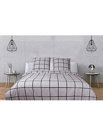 Juego de funda de edredón +funda de almohada 100% algodón "Carreaux gris"