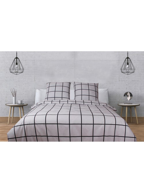 Juego de funda de edredón +funda de almohada 100% algodón "Carreaux gris"" - Kiabi