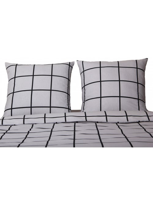 Juego de funda de edredón +funda de almohada 100% algodón "Carreaux gris"" - Kiabi