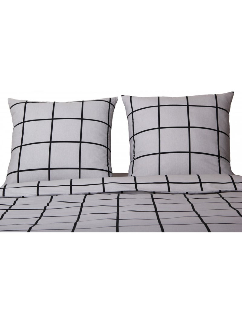 Juego de funda de edredón +funda de almohada 100% algodón "Carreaux gris"" Gris claro - Kiabi