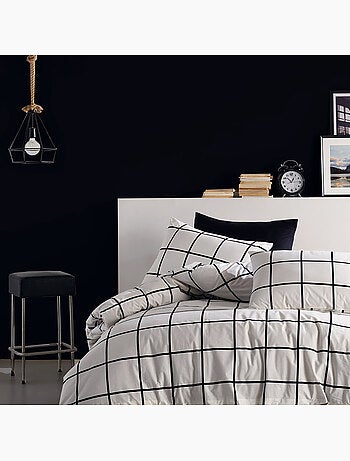 Juego de funda de edredón +funda de almohada 100% algodón "Carreaux noir
