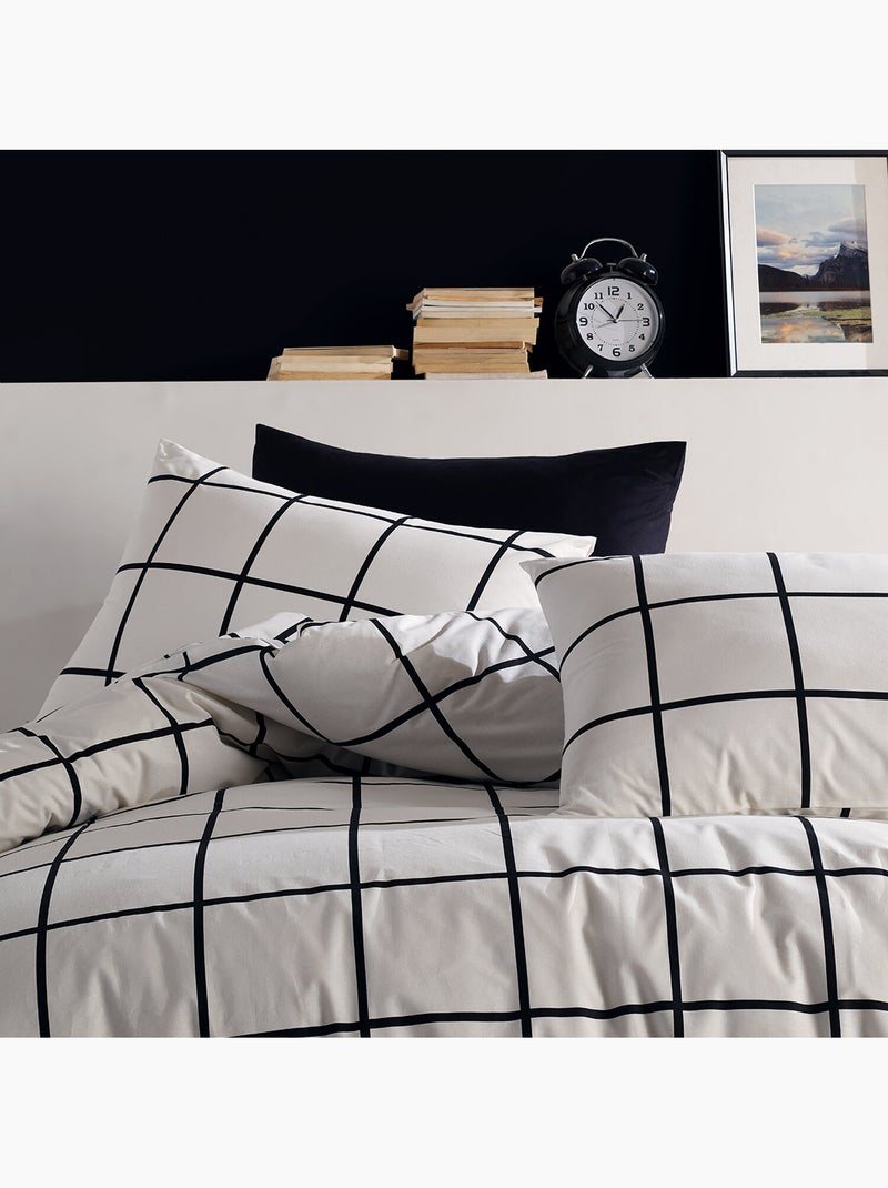 Juego de funda de edredón +funda de almohada 100% algodón "Carreaux noir" Negro - Kiabi