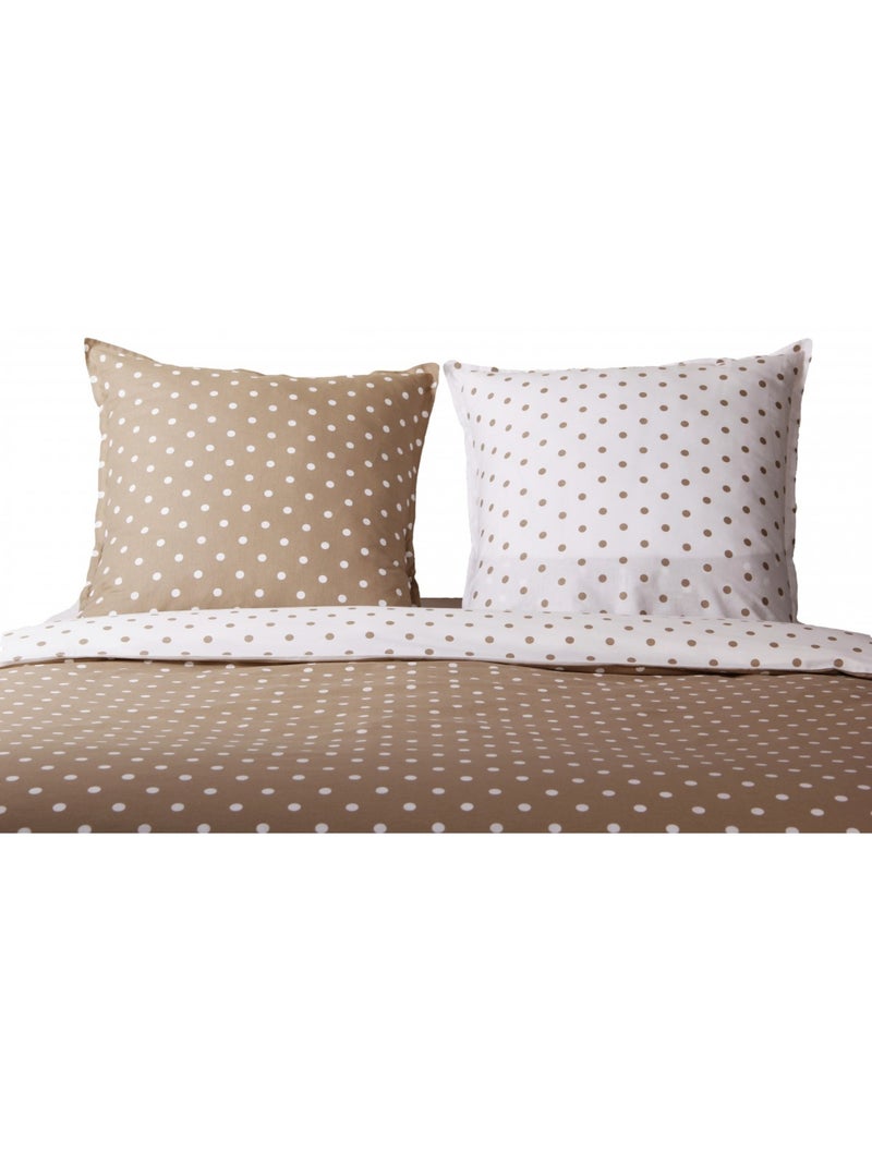 Juego de funda de edredón +funda de almohada 100% algodón "Pois cappuccino" Beige - Kiabi