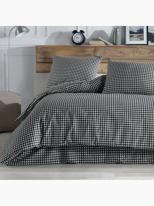 Juego de funda de edredón +funda de almohada 100% algodón "Vichy noir" - Kiabi Juego de funda de edredón +funda de almohada 100% algodón "Vichy noir" - Kiabi