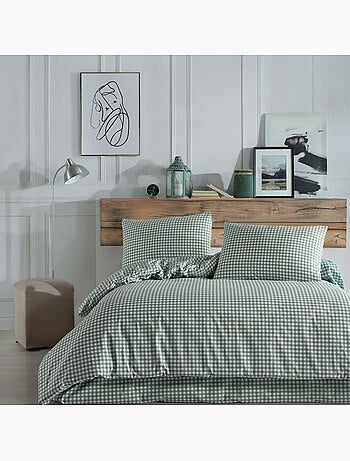 Juego de funda de edredón +funda de almohada 100% algodón "Vichy vert