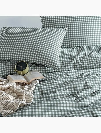 Juego de funda de edredón +funda de almohada 100% algodón "Vichy vert