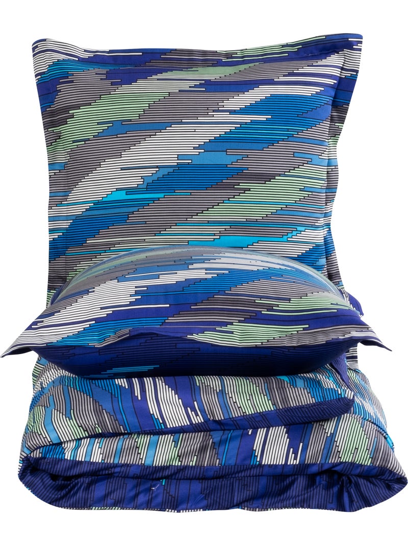 Juego de funda de edredón + funda de almohada satén de algodón "Neron" Azul Multicolor - Kiabi