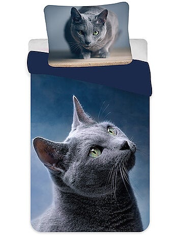 Juego de funda nórdica gato gris 140x200 cm con funda de almohada - juego de cama