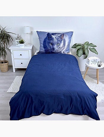 Juego de funda nórdica gato gris 140x200 cm con funda de almohada - juego de cama