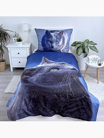 Juego de funda nórdica gato gris 140x200 cm con funda de almohada - juego de cama